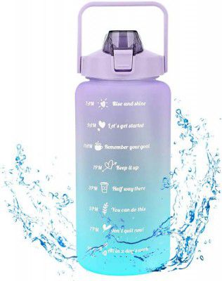 US1984 Sport Gallon Water Bottle, BPA Free Gym Bottle, Motivational Bottle with Straw 2000 ml Bottle (Pack of 1, Purple, Blue, Plastic, Silicone)