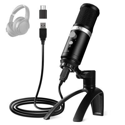 USB Microphone, FFUNX Computer Cardioid Condenser PC Gaming Mic with Tripod Stand & Pop Filter for Streaming, Podcasting, Vocal Recording, Compatible with Laptop&PC&Andriod Mobile (Black)