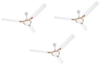 USHA Racer Chrome 1200mm 50 Watt Energy Efficient 1 Star Rated Power Saving High Speed Decorative Ceiling Fan (Rich White Bronze) Pack of 3