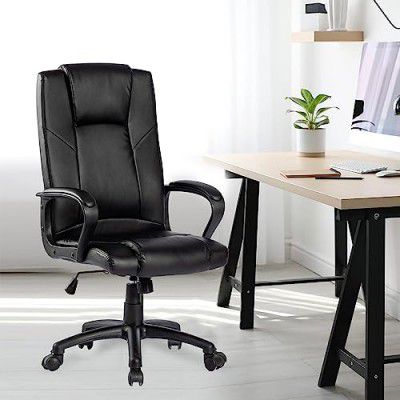 USHA SHRIRAM Executive Office Chair |Desk Chairs for Home & Office Use| Conference Room Chair |Leatherette Chair With Padded Armrests & Back| Lift Lock Tilt Mechanism| Computer & Gaming Chairs - Black