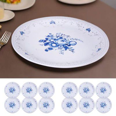USHA SHRIRAM Melamine 12 Plate Set | Fibre Dinner Set for Family |Melamine Set | Unbreakable | Heat Resistant| Durable| Shatter Resistant| Light Weight| BPA Free (Round- Corel Blue)