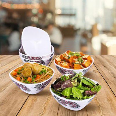 USHA SHRIRAM Melamine (220ml) Square Veg Bowl Set |Fibre Plastic Snack Dessert Vegetable Bowl | Heat Resistant| Durable Shatter Resistant| Light Weight| BPA Free (Stone, 6 Pcs)