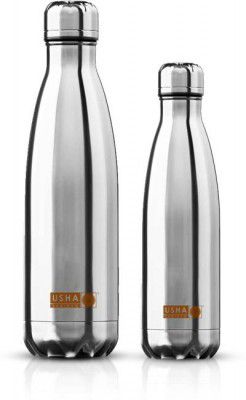 Usha Shriram Stainless Steel Insulated (0.5L & 1L) | Hot&Cold| Leak-proof 1500 ml Bottle (Pack of 2, Silver, Steel)