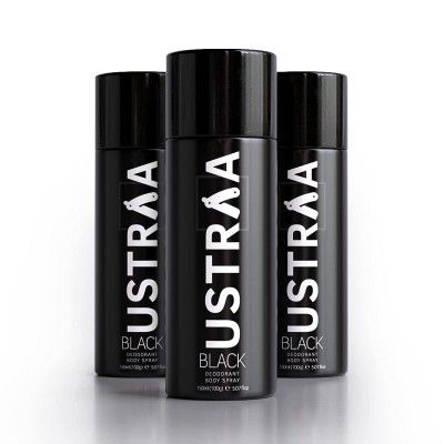 Ustraa Black Deodorant for Men - 3 x 150ml - Strong and Intense Fragrance (Set Of 3)