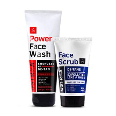 Ustraa De -Tan Face Scrub -100g & Power Face Wash Energize and De-Tan - 200g