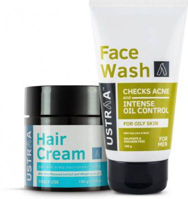 USTRAA Hair Cream for men - Daily Use & Face Wash Oily Skin - 100g  (2 Items in the set)