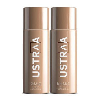 USTRAA Khaki Deodorant Body Spray For Men - 2 x 150ml | Rusty, Manly, Long-Lasting Fragrance