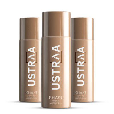 USTRAA Khaki Deodorant Body Spray For Men - 3 x 150ml | (Set of 3)