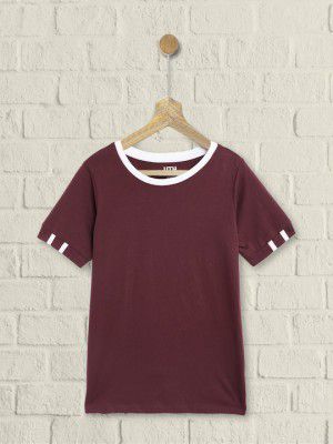 UTH by Roadster Girls Burgundy Cotton Solid T-shirt