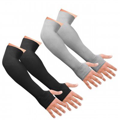 UV Protection Arm Sleeves with Thumb Holes, Nylon Sun Protection Hand Cover [ Pack OF 2 ]