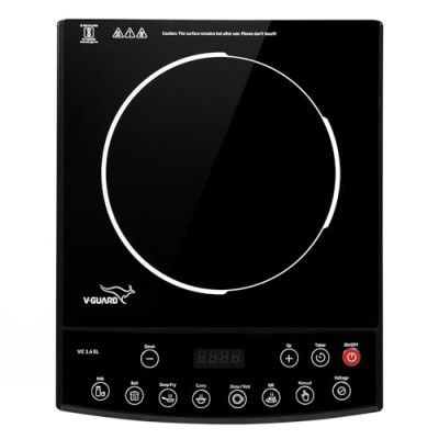 V-Guard Vic 1.4 El Induction Cooktop / 1400 Watt Electric Induction Cooker With 7 Power Levels|Temperature Control | Push Button| Auto-Cutoff | Elegant Crystal Glass Matte Finish - Black