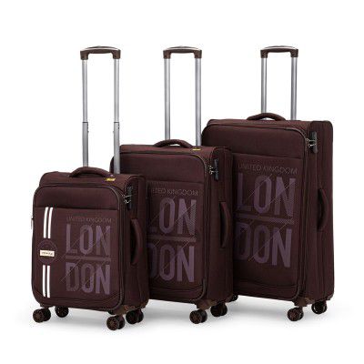 V Lite - Moscow Combo Set of 3 (Small + Medium + Large) Softside Trolley Bag, Cabin 20" + Check-in 24"&28" Expandable Suitcase Travelling Luggage with Anti-Theft Zippers (Berry Brown)
