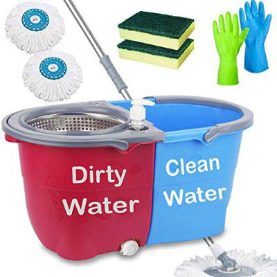 V-Mop Ultra Double Bucket Spin Mop - 360 Degree Self Dry Twin Magic Cleaning Floor Mop Set for Home & Office-M45
