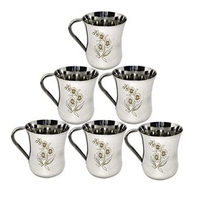 V P J Hub Pack of 6 Stainless Steel Tea/Coffee Cup Set of 6 (Laser Finished,200 ML 300 ML, Stainless Steel, Dishwasher Safe (Cup Set of 6, 150 ML)