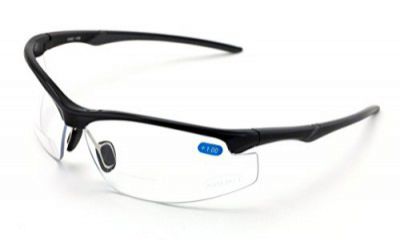 V.W.E. Rx-Bifocal High Performance Sport Protective Safety Glasses Bifocal - Clear Lens Reader Reading Glasses - Ansi Z87.1 Certified (Gloss Black, 1.00)