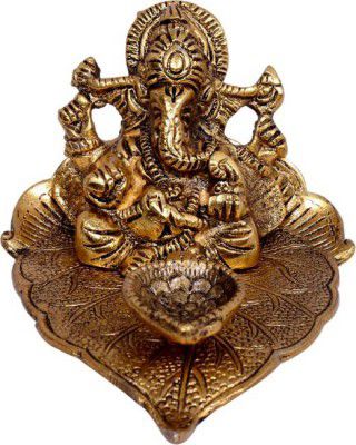 Vaah Ganesh Idol on Leaf Lord Ganesha Diya Hand Craved for Home Decorative Puja Gifts Aluminium Table Diya  (Height: 7 inch)