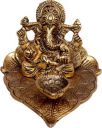 Vaah Ganesh Idol on Leaf Lord Ganesha Diya Hand Craved for Home Decorative Puja Gifts Aluminium Table Diya  (Height: 7 inch)...