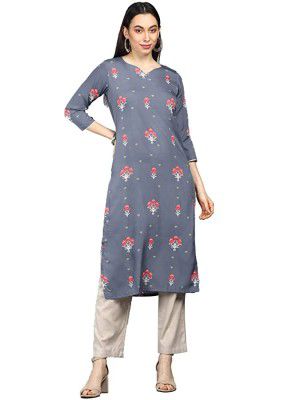 Vaamsi Crepe Digital Printed Synthetic a-line Kurta(VPK1597_Grey)