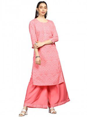 Vaamsi Women's Poly Crepe Bandhani Printed A-line Kurta Palazzo Set