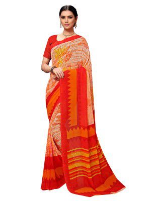 Vaamsi Women's Poly Georgette Printed Saree(PC1126, Orange, One Size)