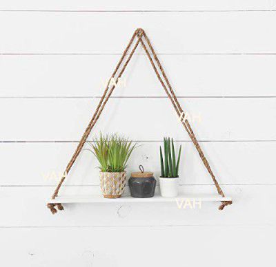 VAH- Kya Bat Hai !! AH Wall Hanging Wood Floating Rustic Rope Plant Shelves for Home Décor