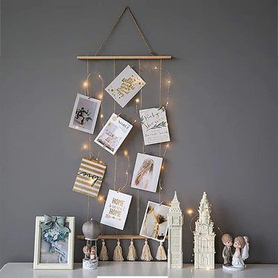 VAH- Wooden Hanging Photo Display Picture Frame Collage Picture Display Organizer with Wood Clips LED Light for Wall Decor Hanging Photos (JRWH059)