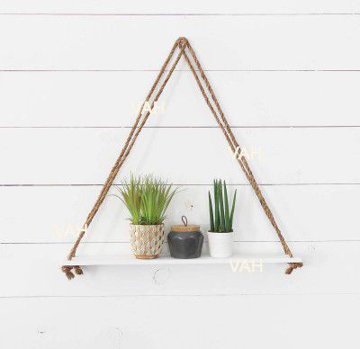 VAH Wall Hanging Shelf, Set of 1 Wood Floating Shelves for Wall Rustic Rope Shelves Plant Shelf Farmhouse Decor for Living Room Bathroom Bedroom Kitchen Apartment -Wood Hanging Shelf Bohemian