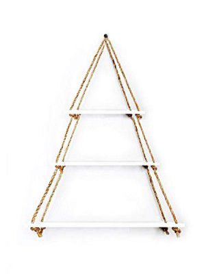 VAH- Wood Hanging Shelf Bohemian Nordic Style Floating Swing Rope for Home Decor (White)