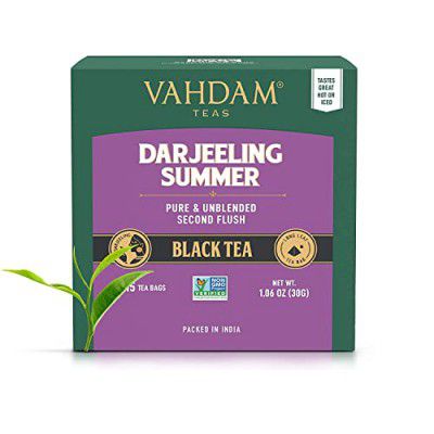 VAHDAM, Organic Darjeeling Black Tea Bags (15 Count) High Caffeine, Non-GMO, Gluten-Free | Strong, Robust & Flavoury | Individually Wrapped Unblended Second Flush Darjeeling Tea Bags