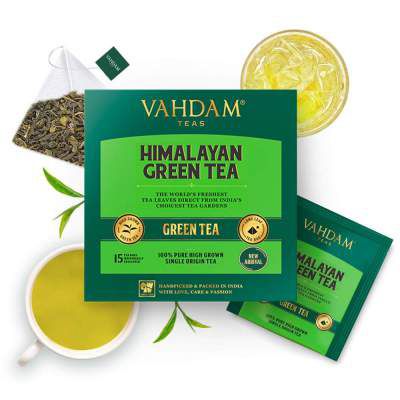 VAHDAM, Organic Green Tea Bags- 15 Count | Green Tea Bag from Himalayas- 30g