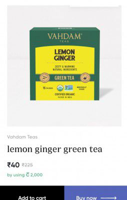Vahdam Teas lemon ginger green tea