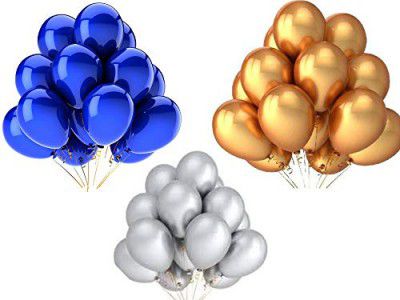 Vail Creations 10inch Metallic Balloons for Birthday Decoration/Anniversary Party Decoration(Gold + Silver + Blue,Pack of 50)