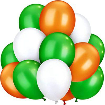 Vail Creations Tri Color Orange White Green Balloons for Decoration celebration Pack of 50(Metal)