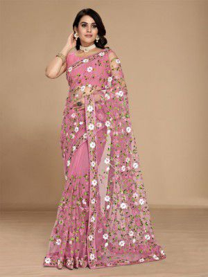 VAIRAGEEFloral Embroidered Net Fusion Saree