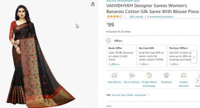 VAIVIDHYAM Designer Sarees Womens Banarasi Cotton Silk Saree With Blouse Piece.
