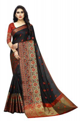 VAIVIDHYAM Designer Sarees Womens Banarasi Cotton Silk Saree With Blouse Piece.