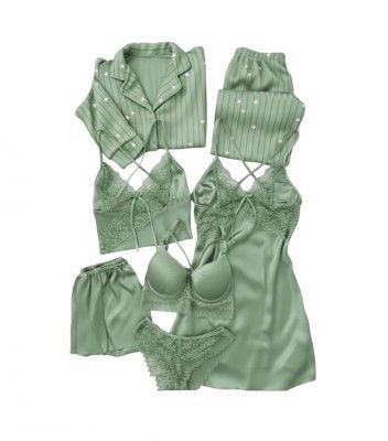 Valentine's Day Fancy Night Suit Bath Robe Dress & Bra Penty Set Combo for Women's 