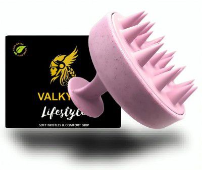 VALKYRIE Scalp Massager Shampoo Brush,Eco-Friendly Wheat Straw Body With Soft Silicon Bristles,Hair Scalp Scrubber,Scalp Exfoliator|Dandruff Removal,Prevents Hair Loss For Men&Women|Pink (Jp-35)