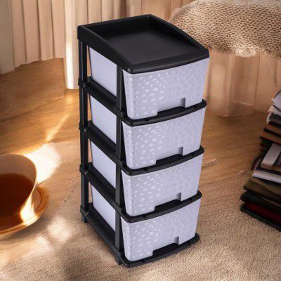 Vallaree Plastic 4 Tier Multipurpose Modular Drawer Storage Rack | (Stone-Grey-4XL) (39 x 31 x 79 cm)