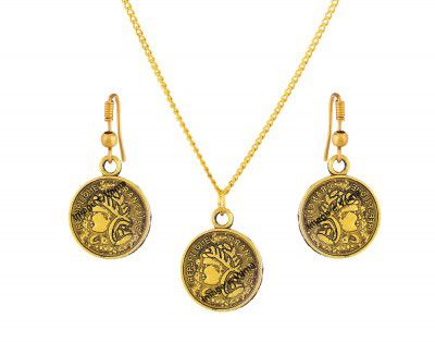 VAMA FASHIONS Antique Gold Oxidised Chain Pendant Earing Set