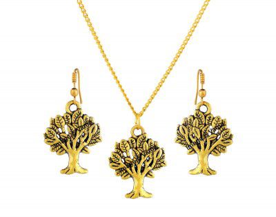 VAMA FASHIONS Antique Gold Oxidised Chain Pendant Earing Set