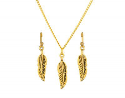 VAMA FASHIONS Antique Gold Oxidised Chain Pendant Earing Set