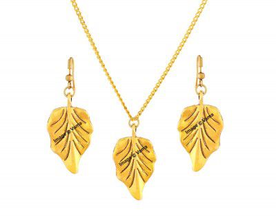 VAMA FASHIONS Antique Gold Oxidised Chain Pendant Earing Set
