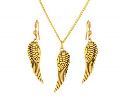 VAMA FASHIONS Antique Gold Oxidised Chain Pendant Earing Set