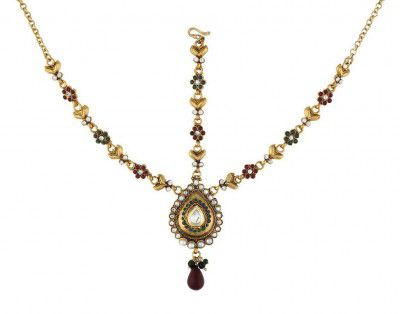 Vama Fashions Gold Plated Matha Patti Damini Stone Drop Maang Tikka Design Teeka Jewellery For Women Wedding