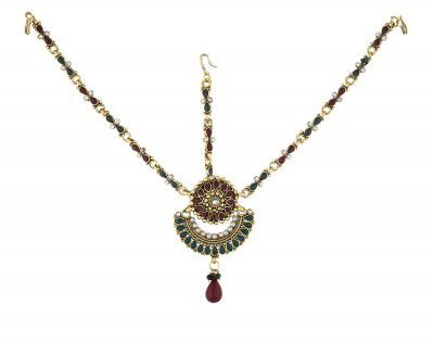 Vama Fashions Maang Tikka Matha Patti Traditional Stone Damini Multicolor Teeka For Women And Girls