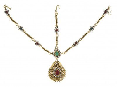 Vama Fashions Traditional Gold Plated Matha Patti Damini Drop Design Maang Tikka Tika For Women Wedding