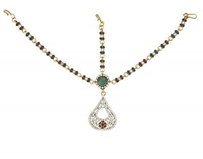 Vama Fashions Traditional Maang Tikka SilverStone Drop Design Borla Matha Patti For Women and Girls