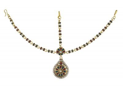 Vama Fashions Traditional Matha Patti Stone Borla Drop Damini Mangtika Maang Tikka jewellery for Women
