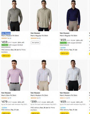 Van Heusen Clothing at Minimum 70% OFF